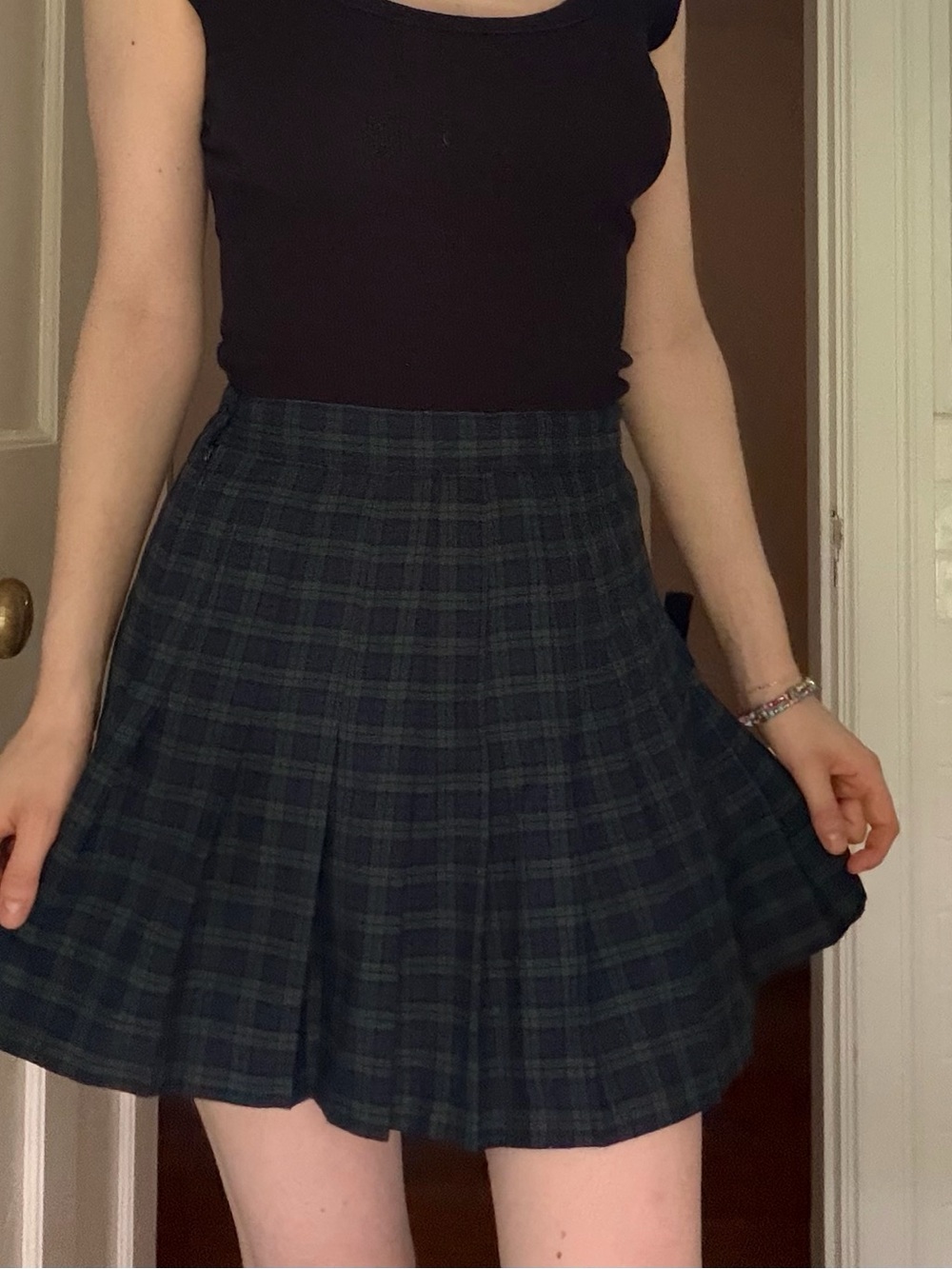 Navy and Green Plaid School Girl  Skirt
